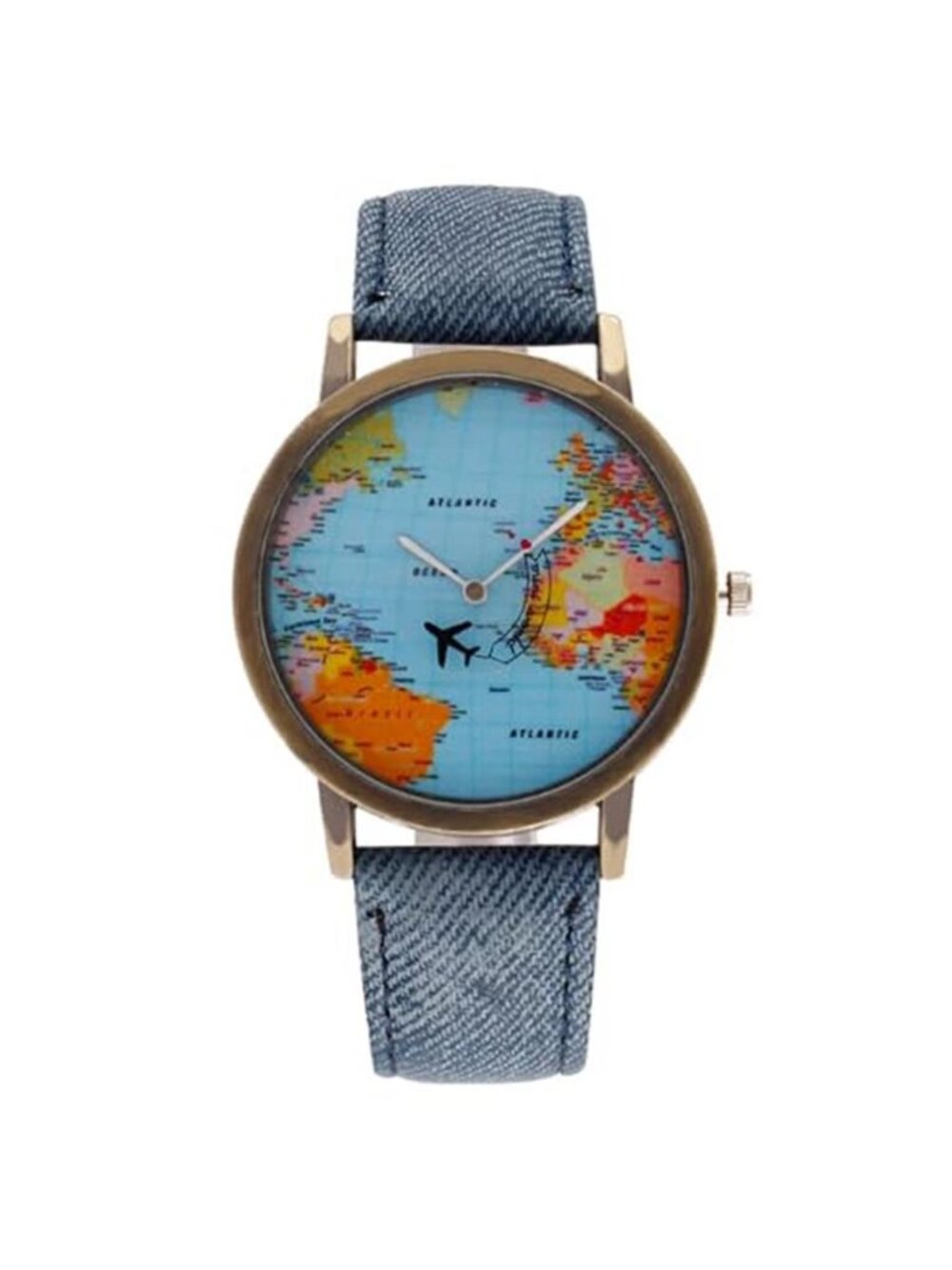 Airplane Moving Flying World Map Watch Butterfly Watch with Blue